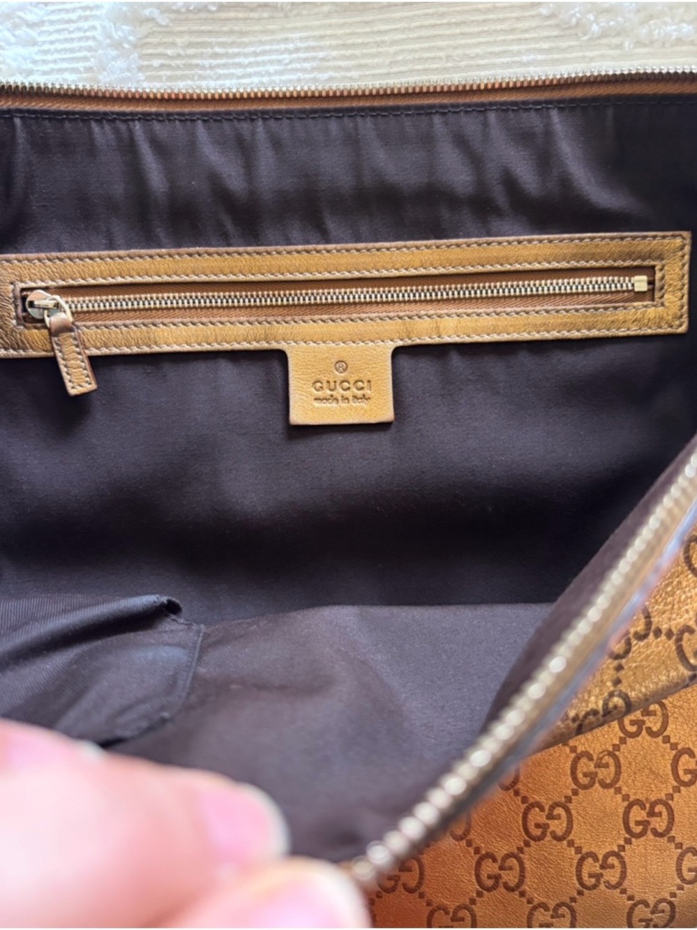Gucci Metallic Gold Shoulder Bag with Canvas Strap - Picture 5 of 12